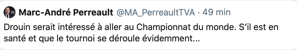 Drouin pense déjà au championnat du monde...