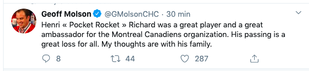 Est-ce que la mort d'Henri Richard...Va faire réaliser à Geoff Molson..