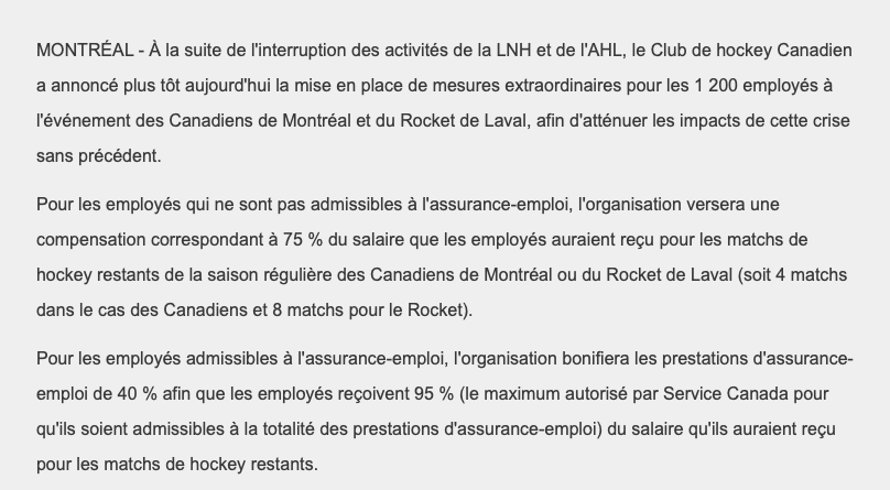 Geoff Molson décide de payer ses employés...à 75%...