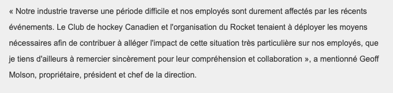 Geoff Molson décide de payer ses employés...à 75%...