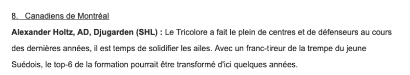 Ils envoient Alex Holtz à Montréal....