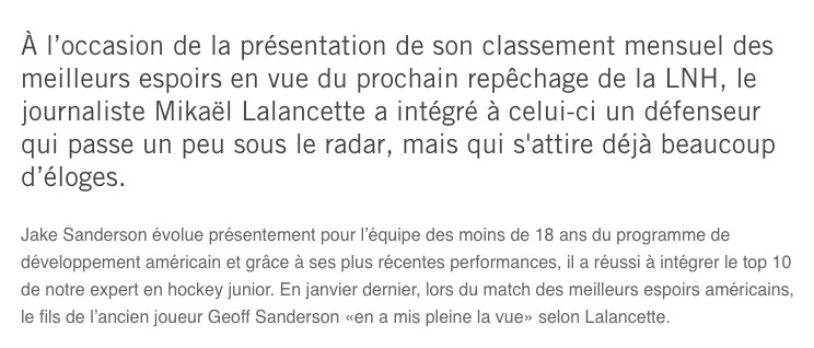 Jake Sanderson à Montréal...TVA Sports vient de se réveiller...