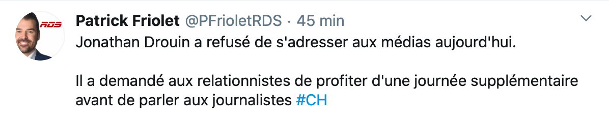 Jonathan Drouin a encore refusé de parler aux journalistes...