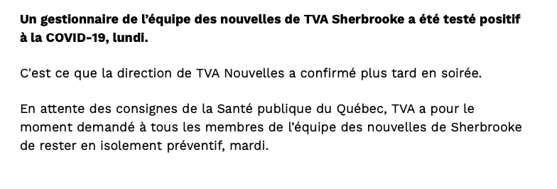 La COVID-19 chez TVA....