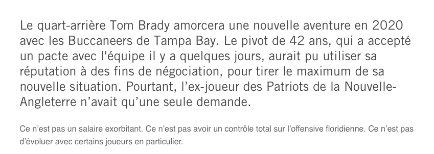 La demande de Tom Brady aux Bucs..