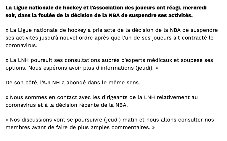 La LNH est au CASH...alors que la NBA....