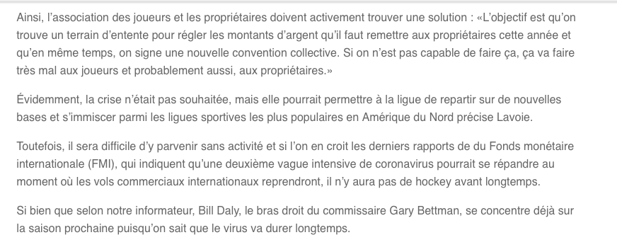 La LNH va perdre...jusqu'à 1 MILLIARD de DOLLARS..