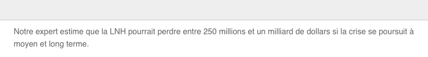 La LNH va perdre...jusqu'à 1 MILLIARD de DOLLARS..