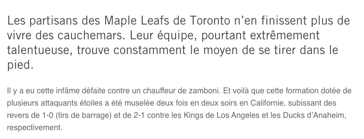 Le CH a DONNÉ les séries aux Leafs....