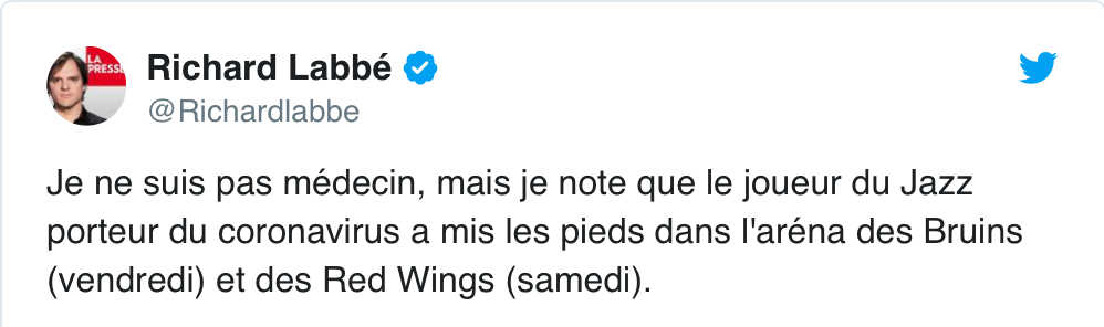 Le joueur de la NBA, qui a testé positif au Coronavirus...