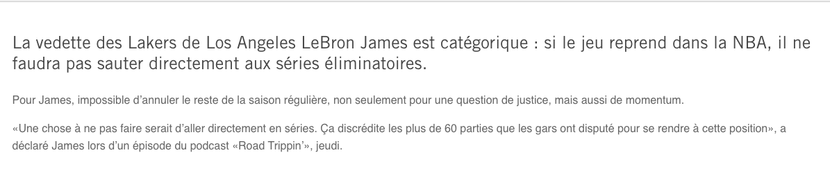 LeBron James...Ne veut rien savoir