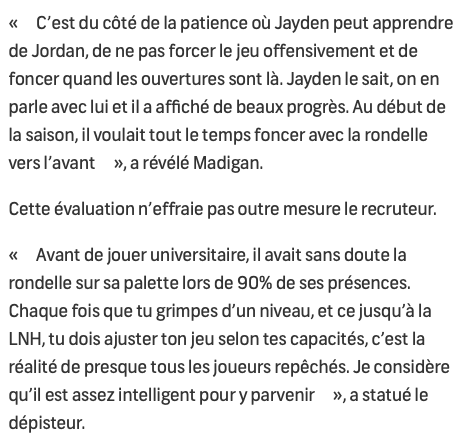 Les propos sur Jayden Struble...