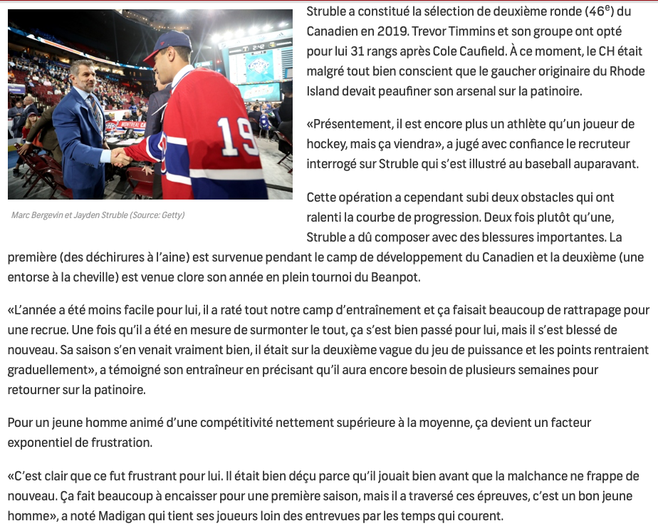 Les propos sur Jayden Struble...