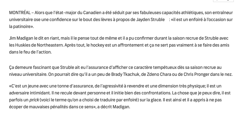 Les propos sur Jayden Struble...