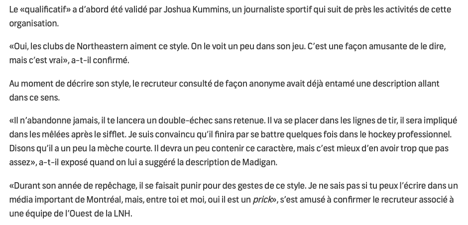 Les propos sur Jayden Struble...