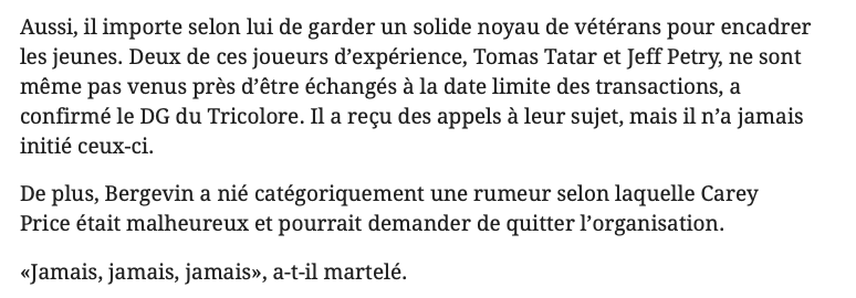 Marc Bergevin aurait ÉCLATÉ en SANGLOTS....