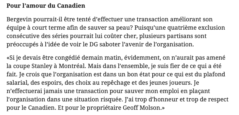 Marc Bergevin aurait ÉCLATÉ en SANGLOTS....