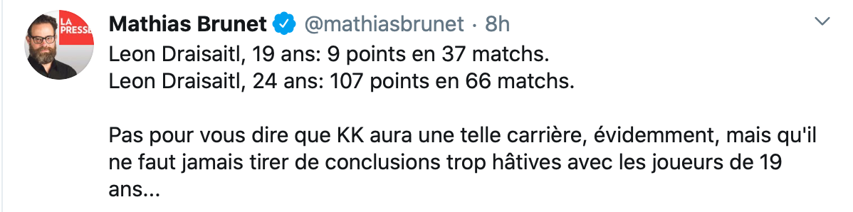 Mathias Brunet qui compare KK, à...