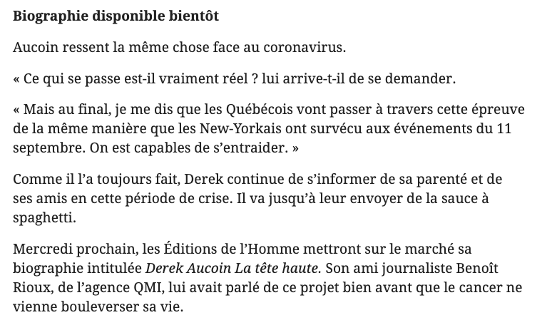 Pas le DROIT de DÉPRIMER quand on pense à Derek Aucoin...