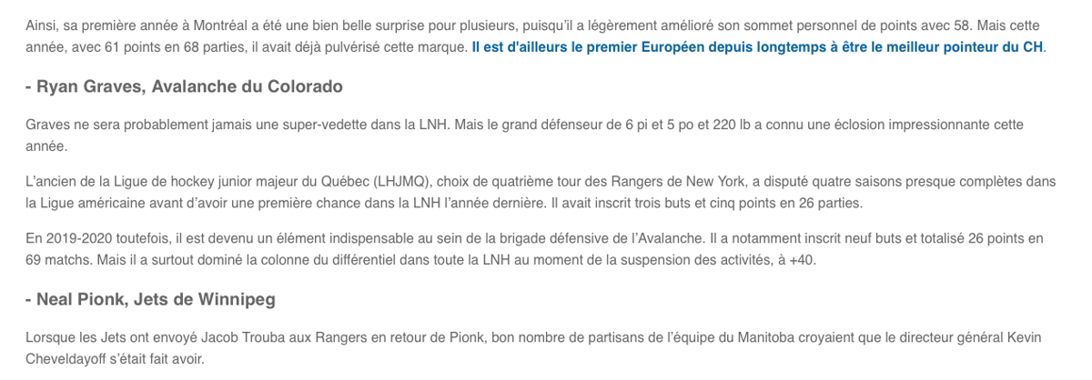 Pas pour rien que les noms de Ryan Graves et Tomas Tatar circulaient en LIAISON...