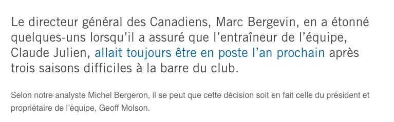 Selon les infos de Michel Bergeron....