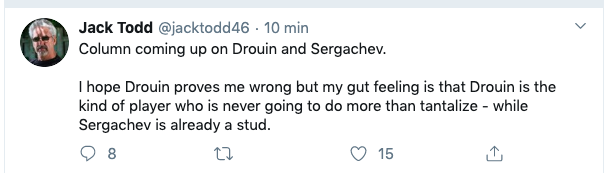 Sergachev vs Drouin, position la PLUS DIFFICILE vs la PLUS FACILE....