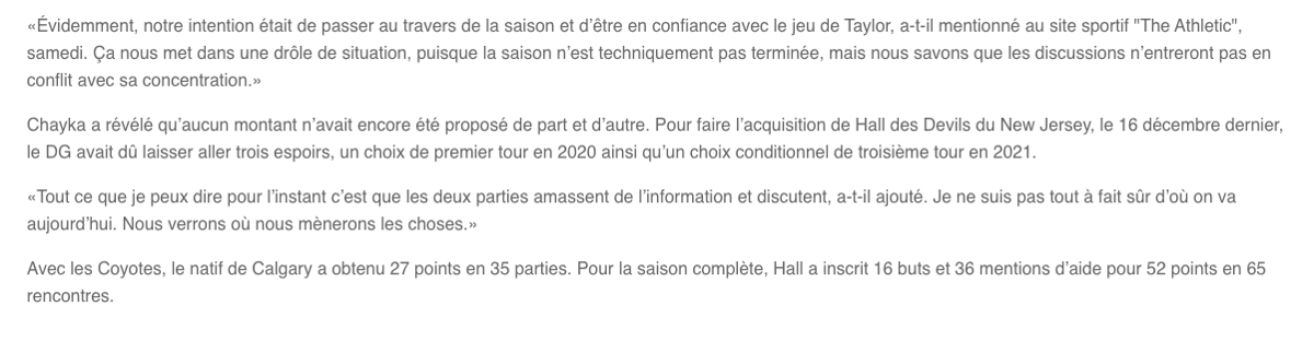 Si tu veux que Taylor Hall SIGNE à Montréal...