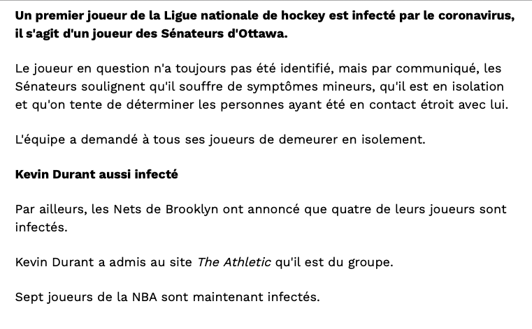 Tout le monde se demande QUI est le JOUEUR INFECTÉ chexz les Sénateurs...