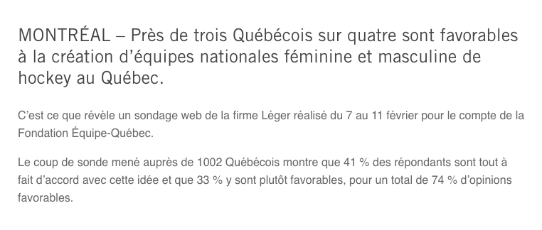 Une équipe QUÉBEC?