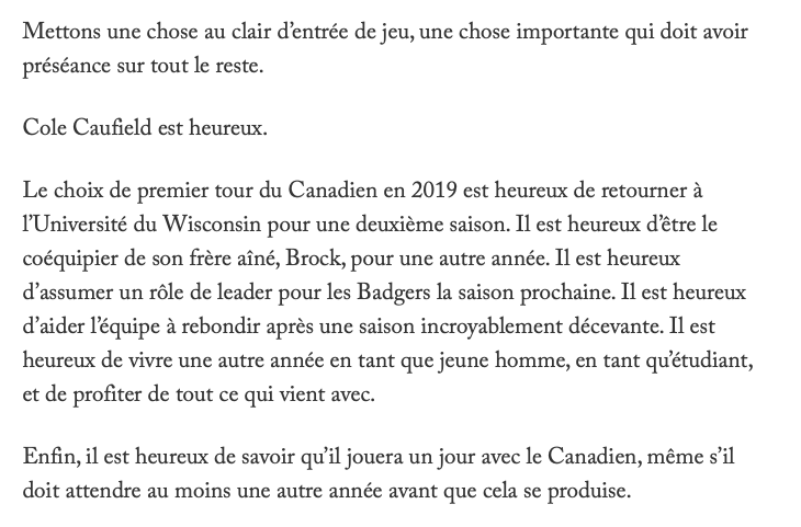 Comme si on disait que le frère de Cole Caufield...