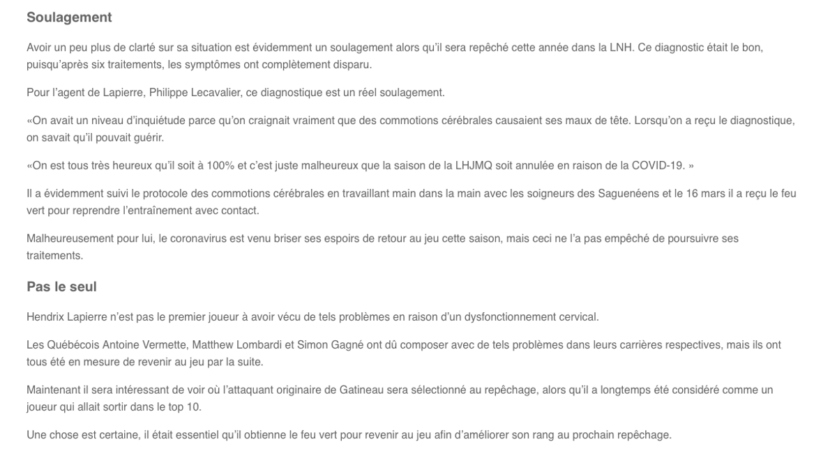 Hendrix Lapierre NON-COMOTIONNÉ: Renaud Lavoie le croit...