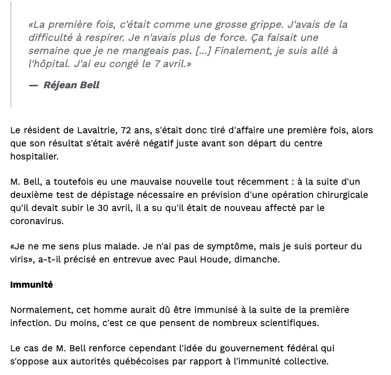 Un Québécois attrape la COVID-19...Pour une 2e fois...