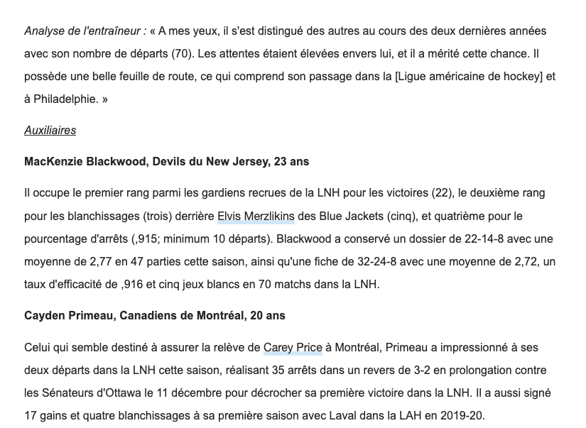 Cayden Primeau ferait partie de l'équipe AMÉRIQUE DU NORD...des moins de 23 ans...