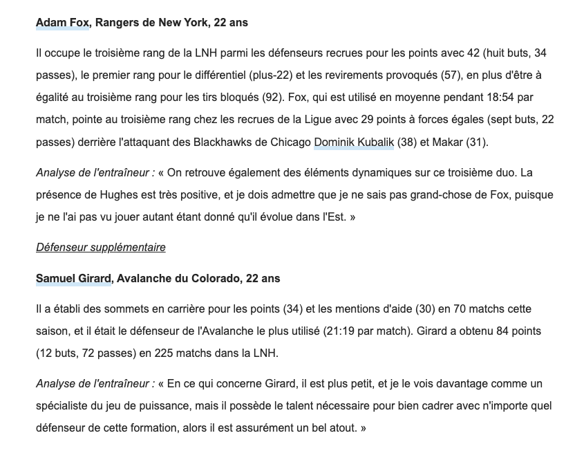 Cayden Primeau ferait partie de l'équipe AMÉRIQUE DU NORD...des moins de 23 ans...