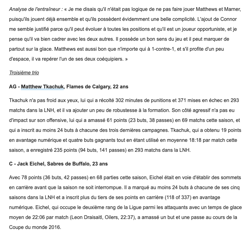 Cayden Primeau ferait partie de l'équipe AMÉRIQUE DU NORD...des moins de 23 ans...