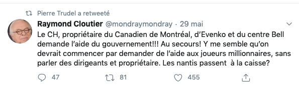 Geoff Molson n'a pas fait un SEUL DON....et il quête le gouvernement????