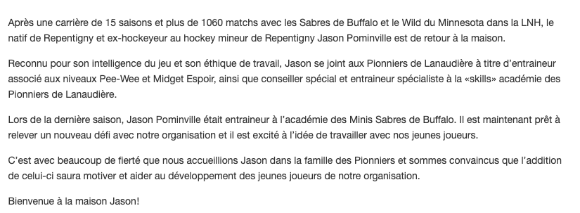 Jason Pominville....de retour à la maison...