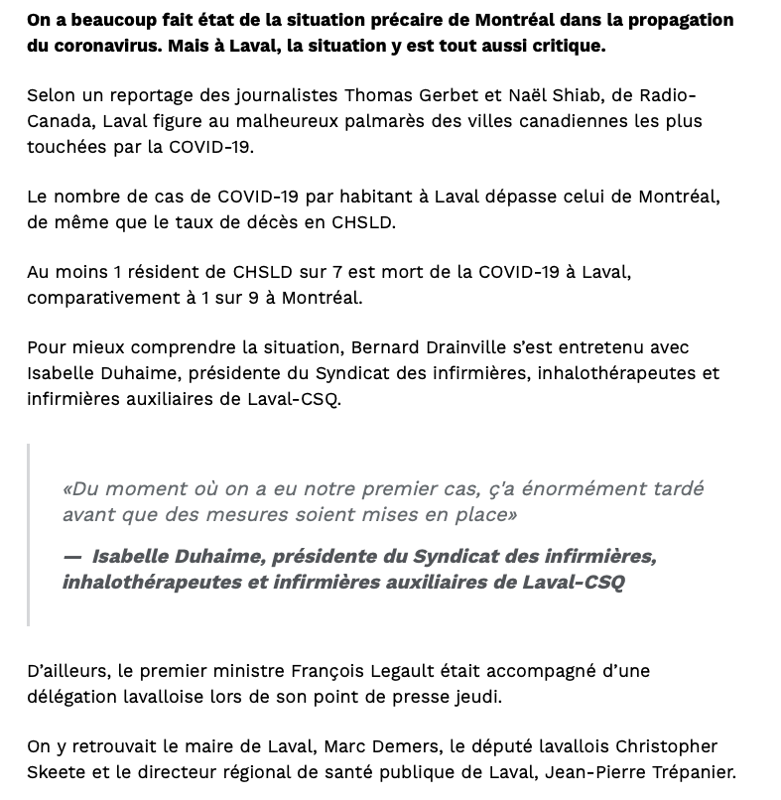 Laval...l'une des PIRES VILLES au MONDE pour la COVID-19...