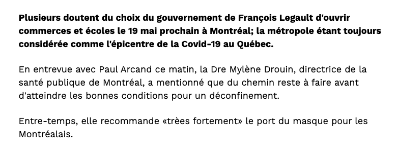 Le port du MASQUE bientôt OBLIGATOIRE à Montréal....