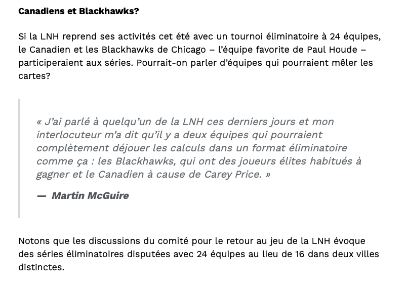 Martin McGuire confirme....que le CH et les Hawks...