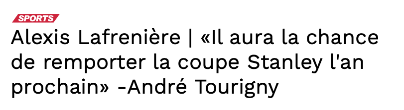 Alexis Lafrenière aura la CHANCE de gagner la COUPE STANLEY...l'an prochain....