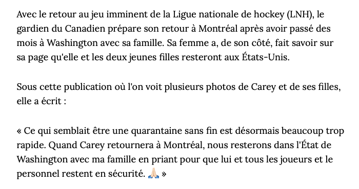 La femme de Carey Price remet un internaute à sa place..