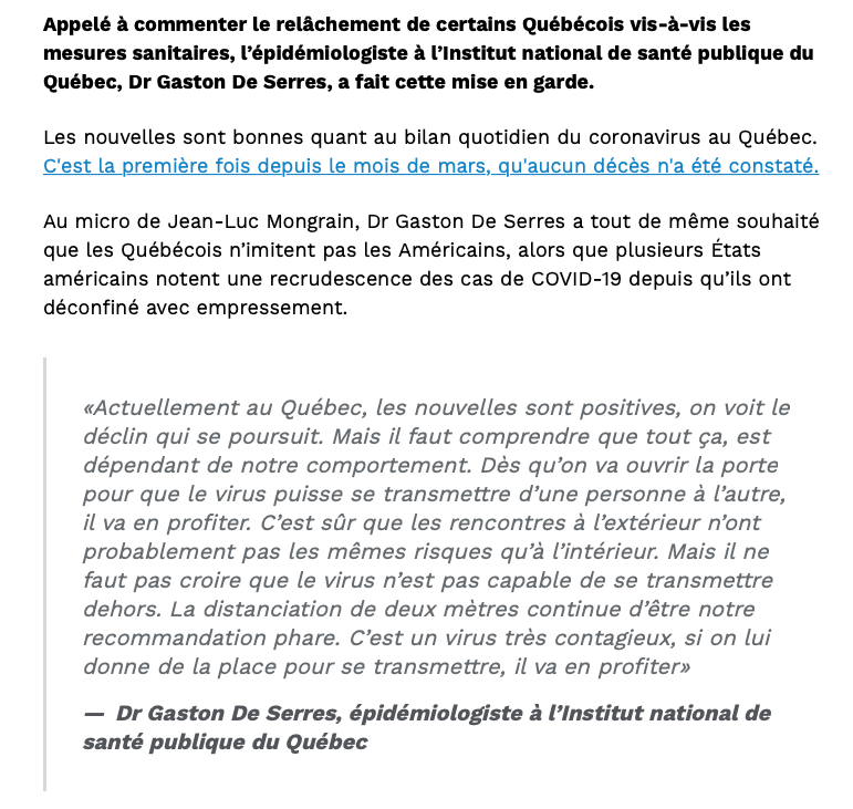 Un ÉPIDÉMIOLOGISTE met en garde le Québec.....