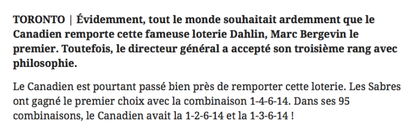 Le CH avait 20% de sélectionner Sidney Crosby...