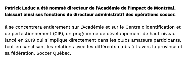 Une autre preuve que l'Impact....Est un COUNTRY CLUB....