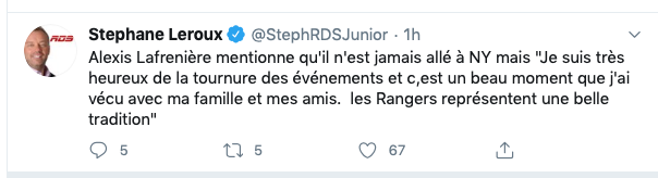 Alexis Lafrenière devrait se garder une petit gêne avec sa TRADITION....