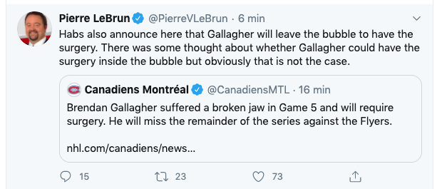 Brendan Gallagher devra quitter la BULLE..