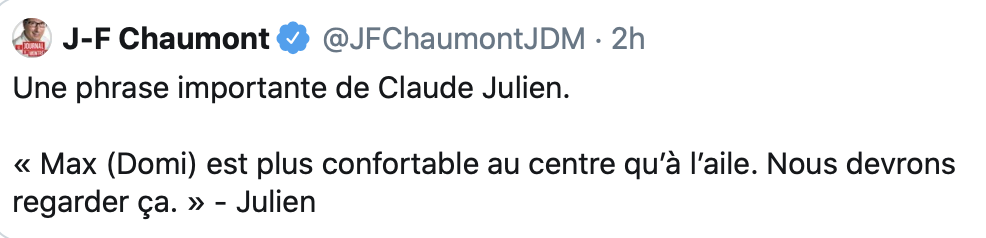 Est-ce que Claude Julien nous annonce la fin de Domi à Montréal ?