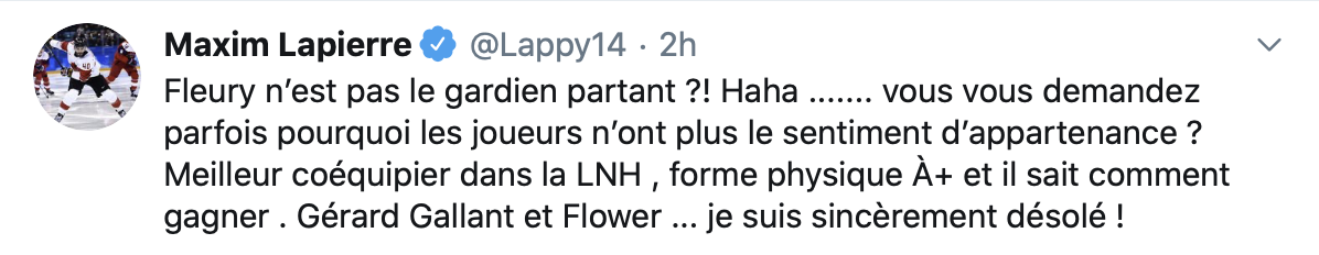 Est-ce que Maxim Lapierre aurait fait sa crise de FEFAN...