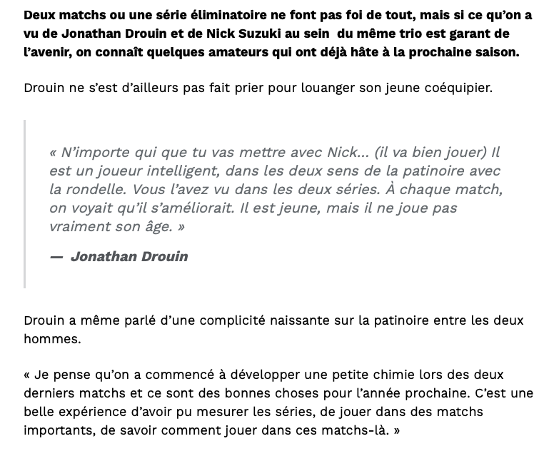 Jonathan Drouin et Nick Suzuki, pourquoi avoir attendu?!?!?!?!?